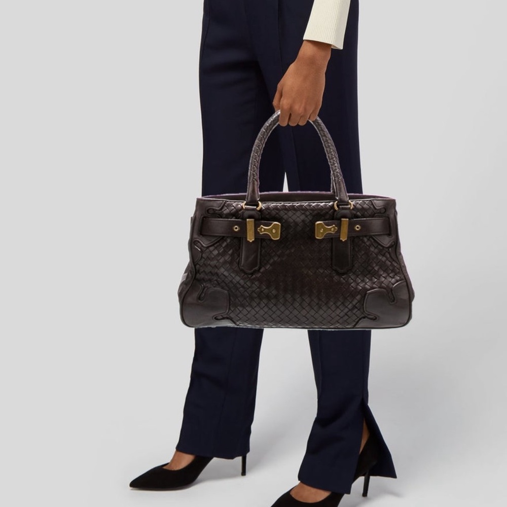 Bottega Veneta Dark Brown Woven Shoulder Bag - Picture 2 of 5